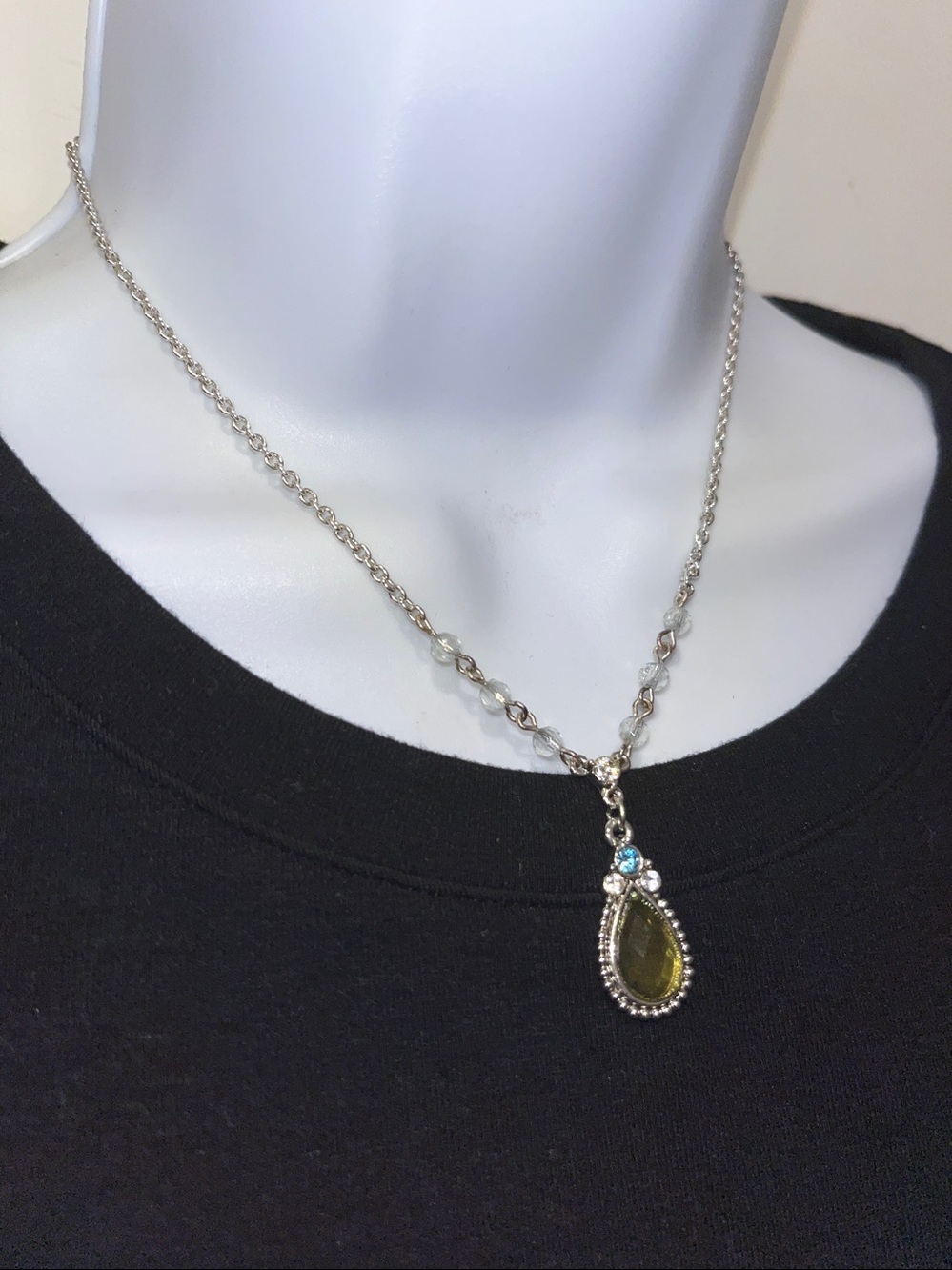 1928 Gold Tone Necklace with Green and Blue Accents